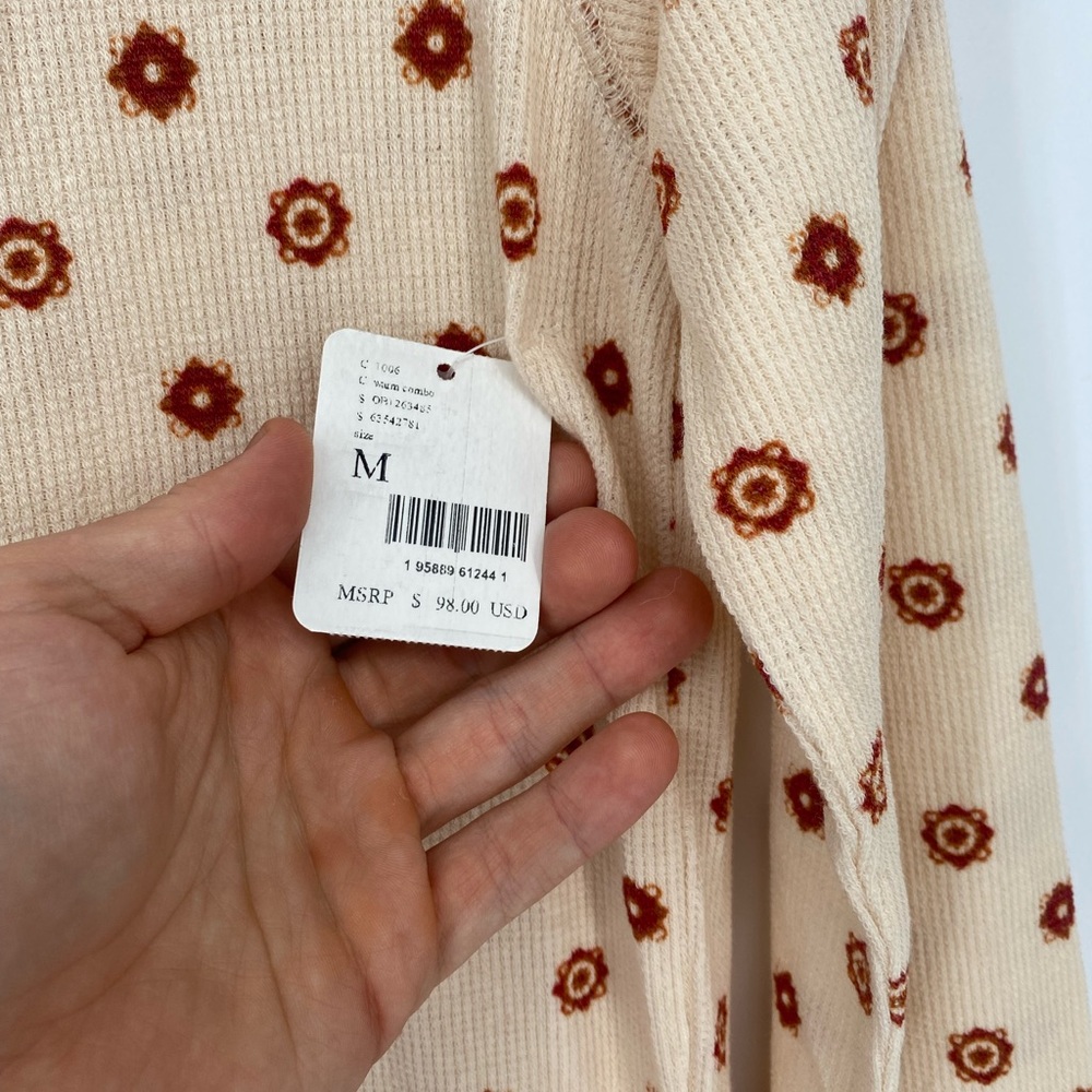 Free People NWT Tan & Orange Ribbed Pajamas Onesie Loungewear Long Sleeve - Picture 5 of 5